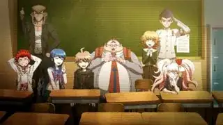 End card from episode 6, featuring Naegi, Enoshima, Fujisaki, Kuwata, Oowada, Yamada and Ishimaru