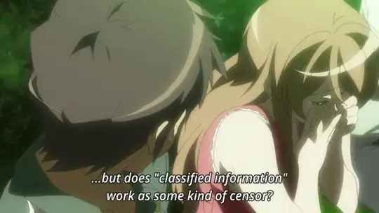 Screenshot from Haruhi episode 13: '...but does "classified information" work as some kind of censor?'