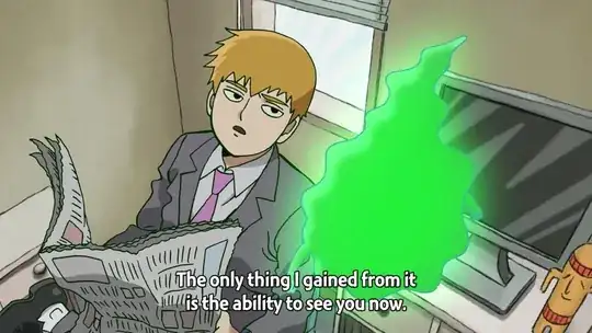 Screencap from season 1 episode 12 of Reigen chatting with Dimple