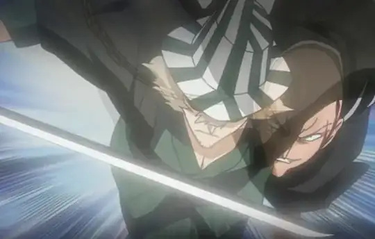 Ikkaku Madarame is running towards the camera. Kisuke Urahara appears beside him.