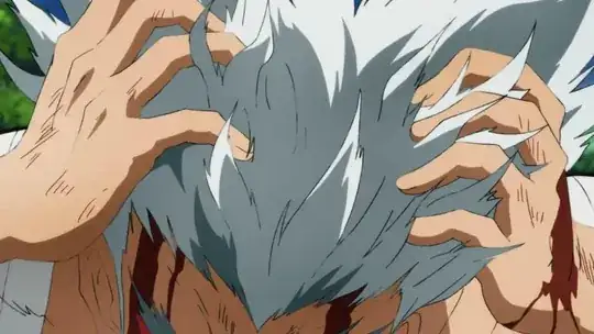 Garou wipes his bloody hands through his hair