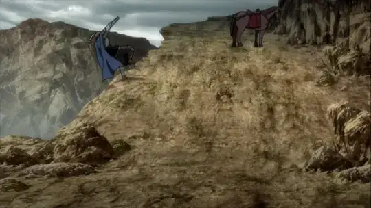 Xandes with an arrow on his back falling off a cliff