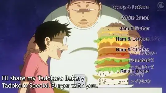 Tadakoro offering huge sandwich to Onoda