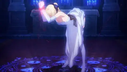 Saber in white dress being bounded