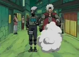 Jiraiya vanishes in a puff of smoke