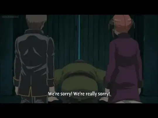 Shinpachi is apologizing with Okita and Kagura