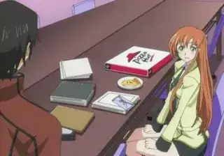 Code Geass scene with Pizza Hut box