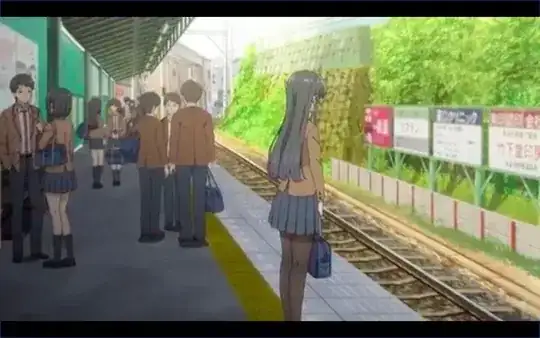 Sakuta observing Mai at the train station from episode 1