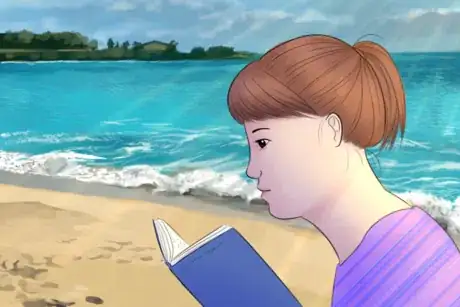 Image titled Girl with Down Syndrome Reads At Beach.png