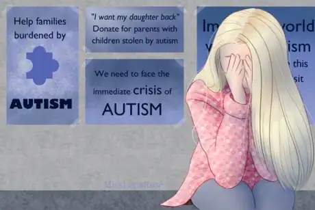 Image titled Autistic Woman Cries Near Anti Autism Posters.png