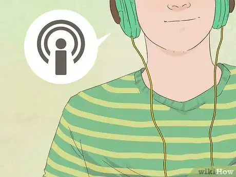 Image titled Man with headphones listening to a podcast for ideas and inspiration.