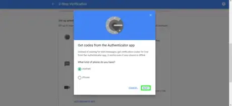 Image titled Google Authenticator app phone type selection.png