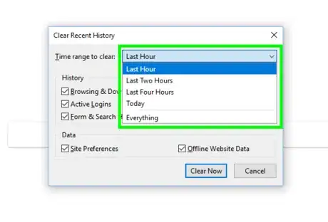 Image titled Clear Firefox History Time Selection.png