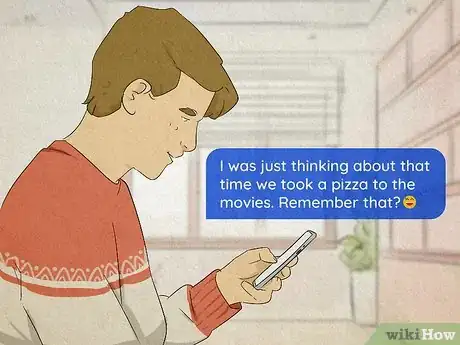 Image titled Man starting a conversation by sending a text that says “I was just thinking about that time we took a pizza to the movies. Remember that?”