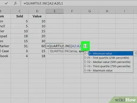 Image titled Calculate Quartiles in Excel Step 5