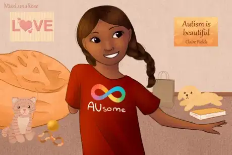 Image titled Cute Girl in Autism Neurodiversity Shirt 2.png